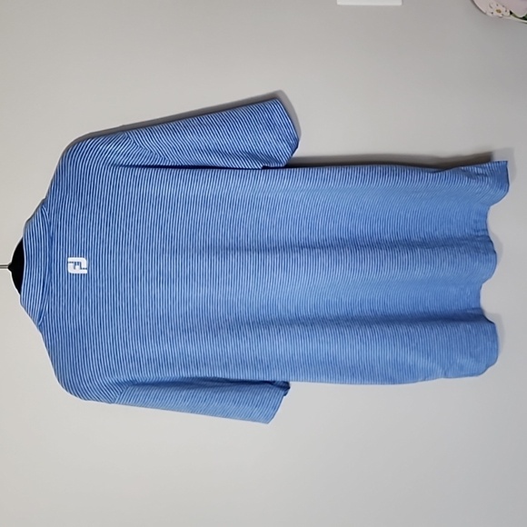 FootJoy FJ Polo Shirt Mens Medium Athletic Fit - Blue/White Stripe - Picture 2 of 5